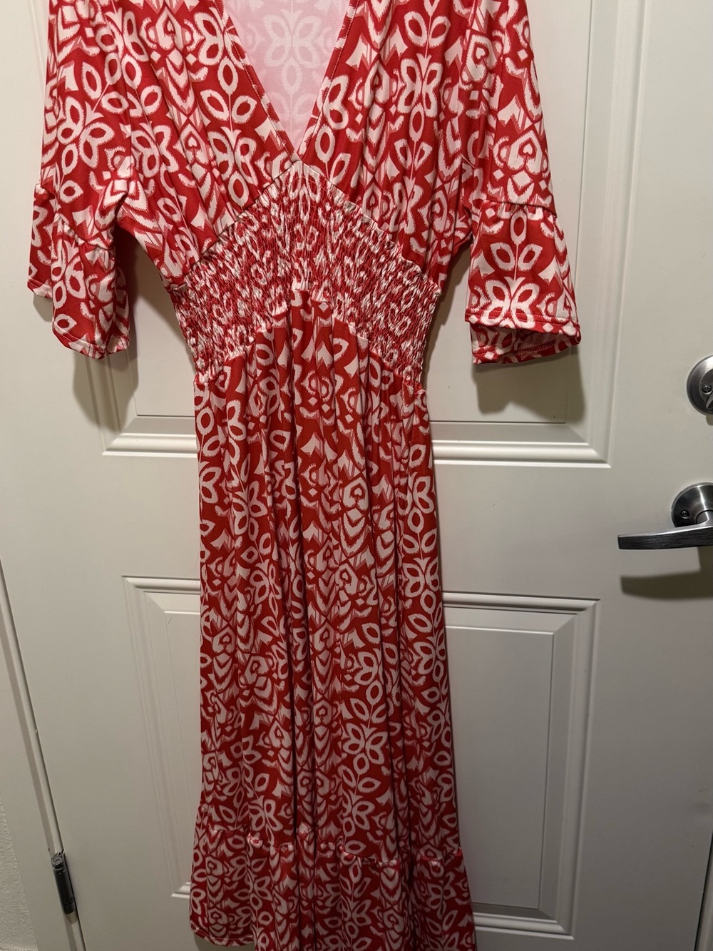 Red & White Floral V-Neck Maxi Dress
